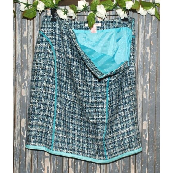 Nine & Company Y2K Tweed Preppy Skirt Size 8 Aqua Blue Side Zip Knee Length Offi - Picture 3 of 7